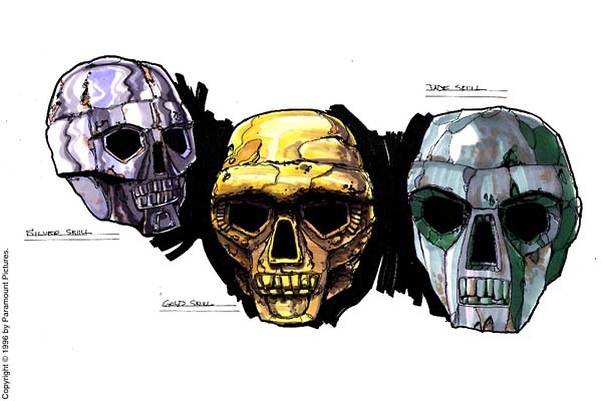 Concept art showing three metallic Phantom skull masks
