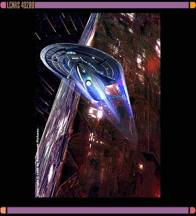 The Enterprise flying through a vast Borg structure