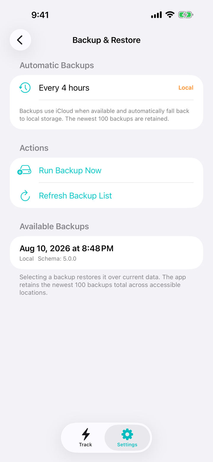 Automatic Backup and Restore in Trackalot 1.3