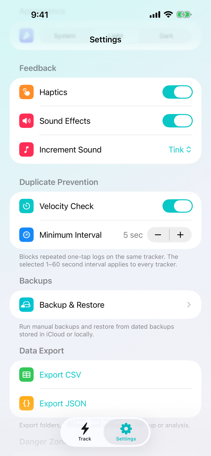 Velocity Check settings in Trackalot 1.3