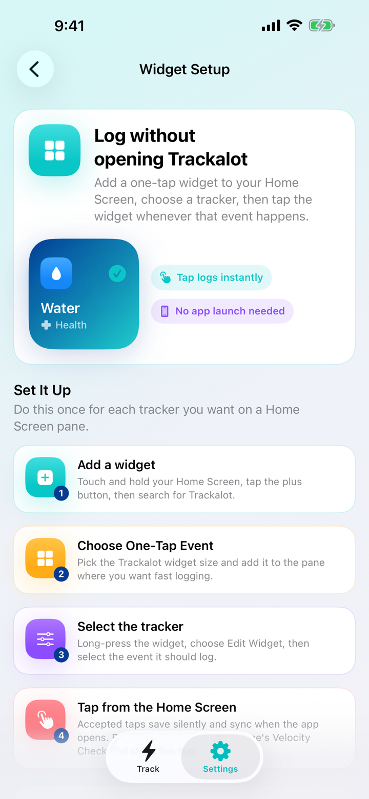 Folder-aware Trackalot Home Screen widget setup